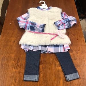 Little lass 3 pc fur vest outfit set w/belt